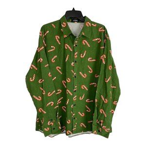 Candy Cane Mens Shirt Size XXXL Button Down Green Red Christmas Long Sleeve